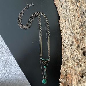 Long Layered Necklace w/Green Pendant, Free People